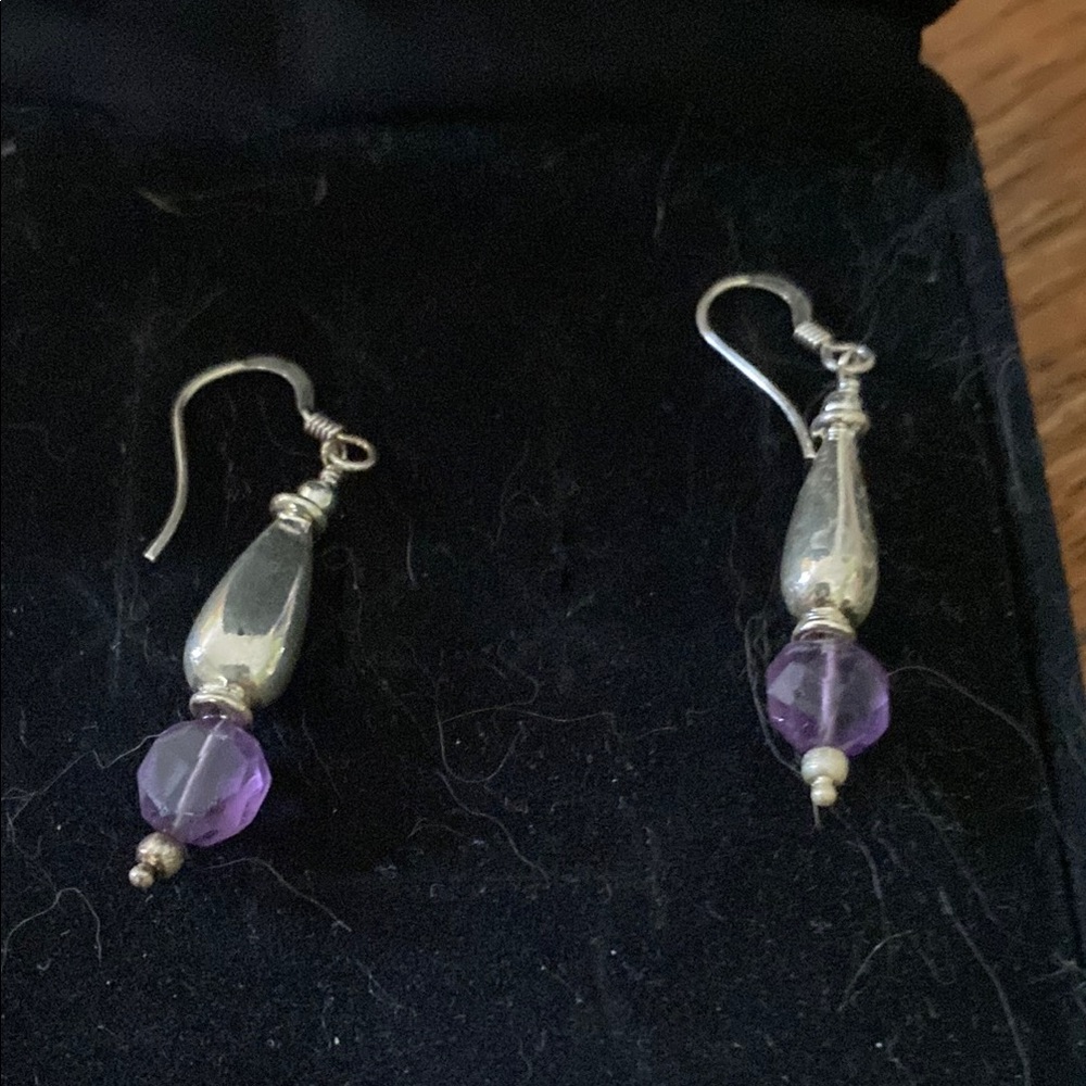 Elegant Silver and Purple Drop Earrings